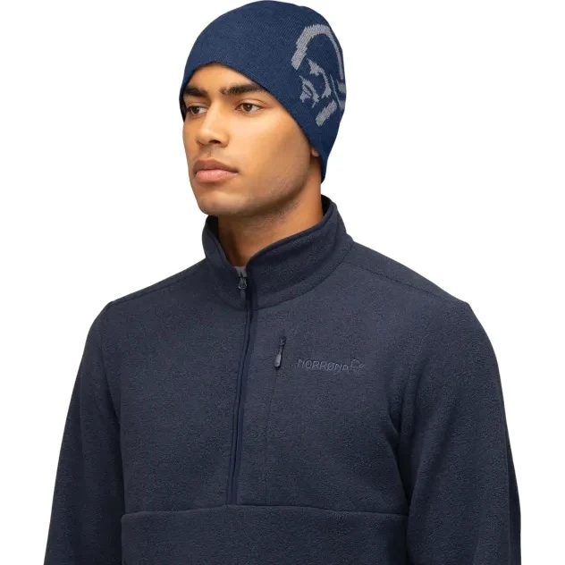 Norrona /29 Mid Cotton Logo Mütze - Indigo Night Melange 4 Norrona /29 Mid Cotton Logo Mütze - Indigo Night Melange – Bild 2