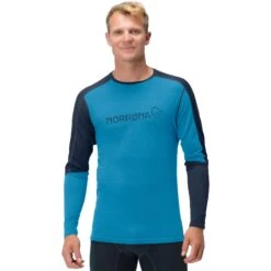 Norrona Falketind Equaliser Merino Round Neck Langarmshirt Herren - Hawaiian Surf/Indigo Night