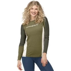 Norrona Falketind Equaliser Merino Round Neck Langarmshirt Damen - Olive Drab/Olive Night