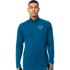 Norrona Fjørå Equaliser Zip Top Langarmshirt Herren - Mykonos Blue/Castor Grey