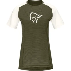 Norrona Fjørå Wool T-Shirt Damen - Olive Night/Snowdrop