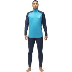 Norrona PureUll Zip Neck Langarmshirt Herren - Hawaiian Surf/Indigo Night -Norrona norrona pureull zip neck baselayer men hawaiian surf indigo night 3 1257927