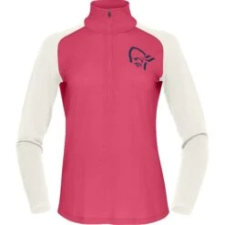 Norrona PureUll Zip Neck Langarmshirt Damen - Honeysuckle/Snowdrop -Norrona norrona pureull zip neck baselayer women honeysuckle snowdrop 1 1257966